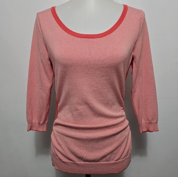 Maurices Coral Striped Ruched Cutout Sweater Size Medium Retro Pinup - Picture 2 of 8